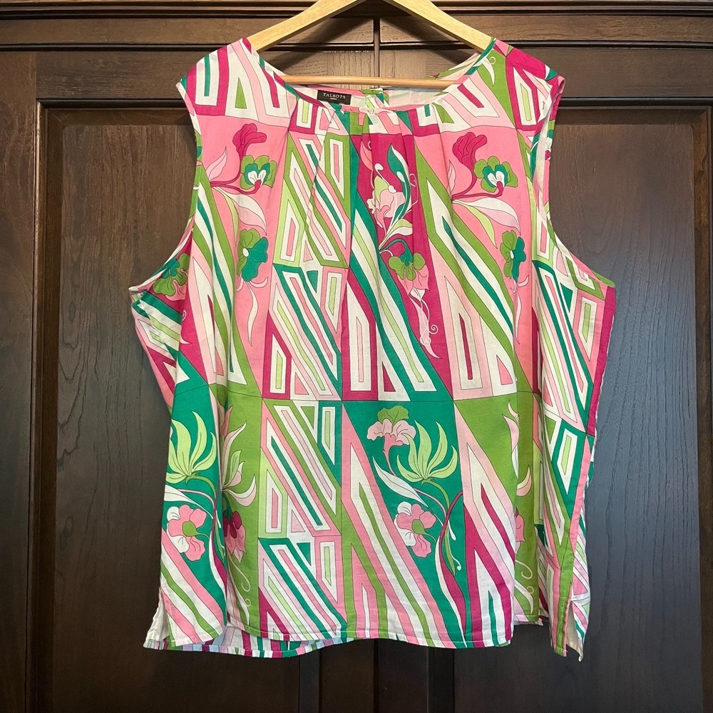 Talbots Sleeveless Lined 100% Cotton Top Womens Plus Size 22W Colorful Resort